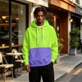 thumbnail image 5 of Men's Hoodie Drawstring Hooded Long Sleeve Color Block with Kangaroo Pocket Soft Touch Pullover Basic Top for Fall Winter Everyday Wear and Weekend Outings Green 2XL, 5 of 6