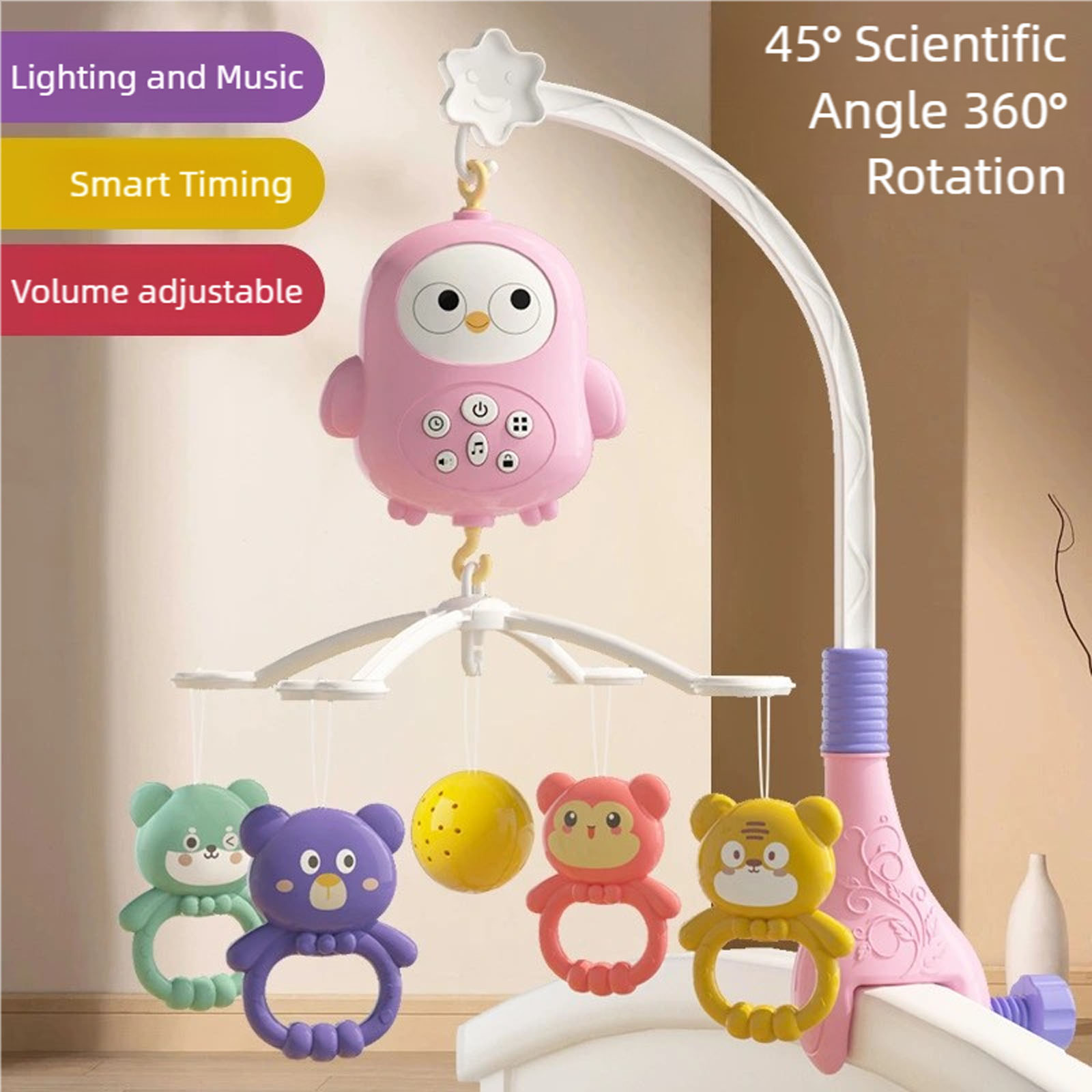 Musical Box Rotating Baby Bed Mobile Visual and Auditory Stimulation Rattle Toy for Newborns Nursery Room Decoration