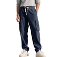 thumbnail image 2 of Big and Tall Cargo Pants for Men Corduroy Straight Leg Relaxed Fit Multi Pocket Drawstring Casual Travel Trousers, 2 of 7