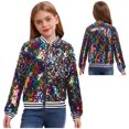 thumbnail image 1 of Aislor Girls Sparkle Sequin Bomber Jacket Glitter Jackets Long Sleeve Coat with Stripe Ribbed Cuffs Colorful 14, 1 of 6
