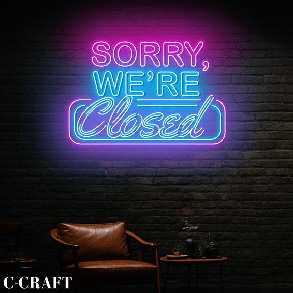 C-CRAFT Sorry We're Closed Neon Led Light Wall Art for Business Store Shop Decor