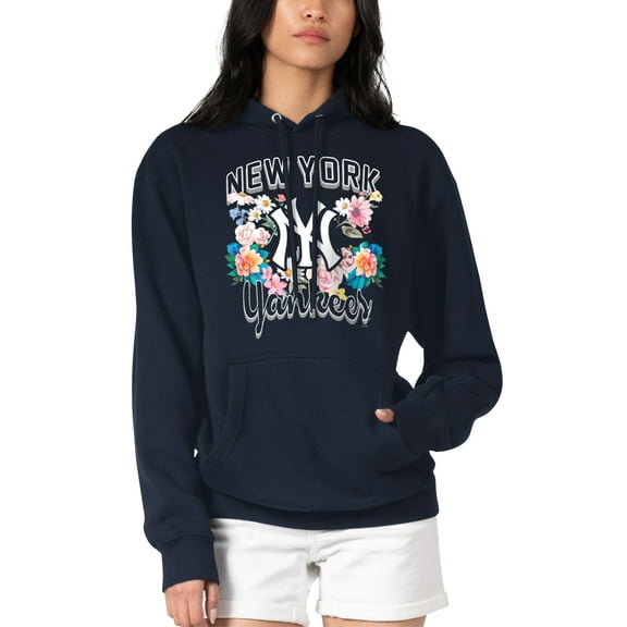 Women's G-III 4Her by Carl Banks Navy New York Yankees Flowers Graphic Pullover Hoodie