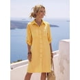 thumbnail image 4 of Women's Striped Shirt Dress, Collared Button Front Roll-Up Sleeve Loose Casual Dress with Pockets, 4 of 5