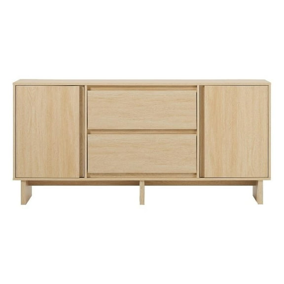 Pemberly Row Modern Beveled 2-Door 2-Drawer Wood Sideboard 63" - Coastal Oak