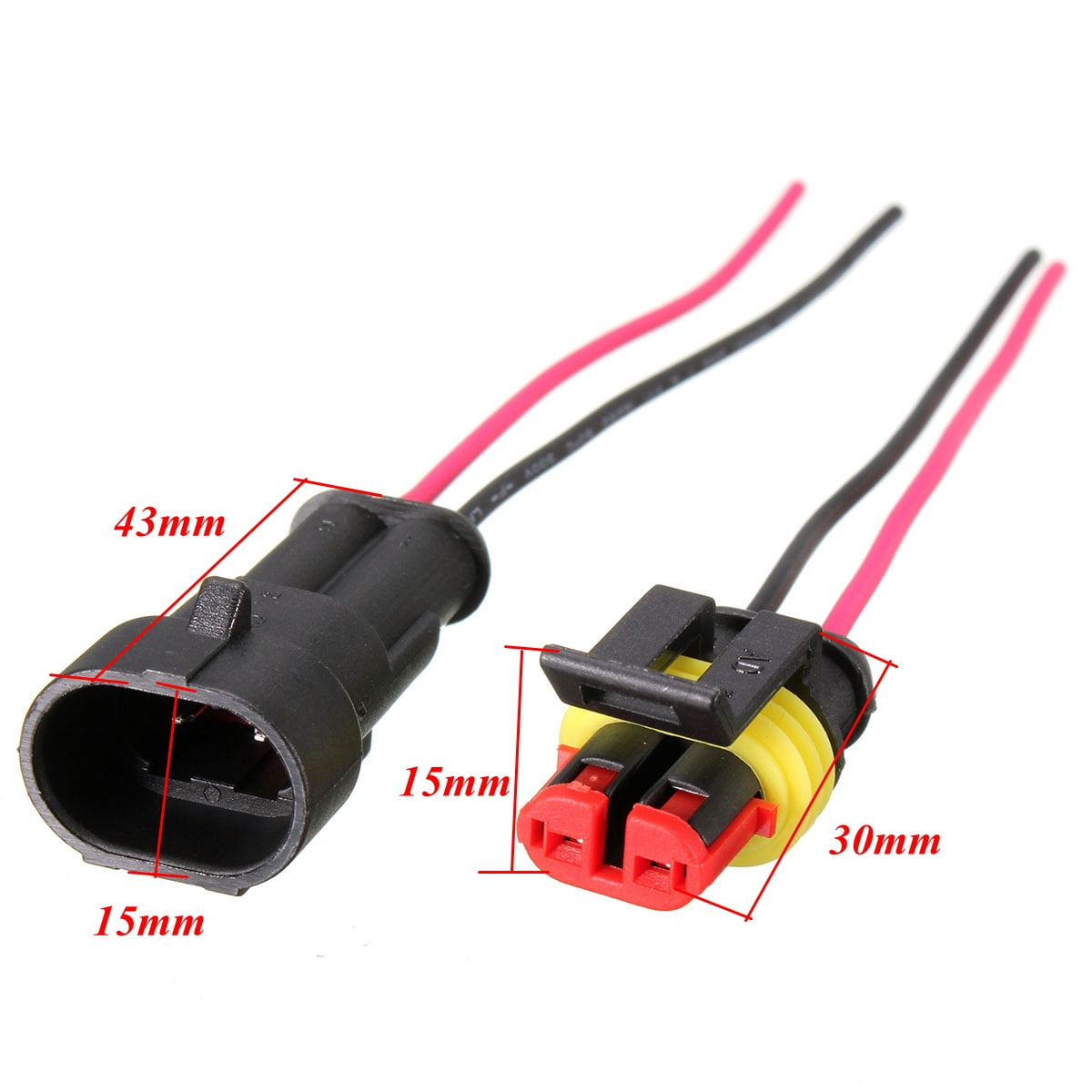 5 Kit 2 Pin Way Car Waterproof Electrical Connector Plug with Wire