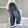 thumbnail image 5 of TOWED22 Boys Baggy Jeans Straight Wide Leg Casual Jeans Elastic Waist Loose Y2K Streetwear Vintage Denim Pants with Pockets(Blue,7-8 Y), 5 of 8