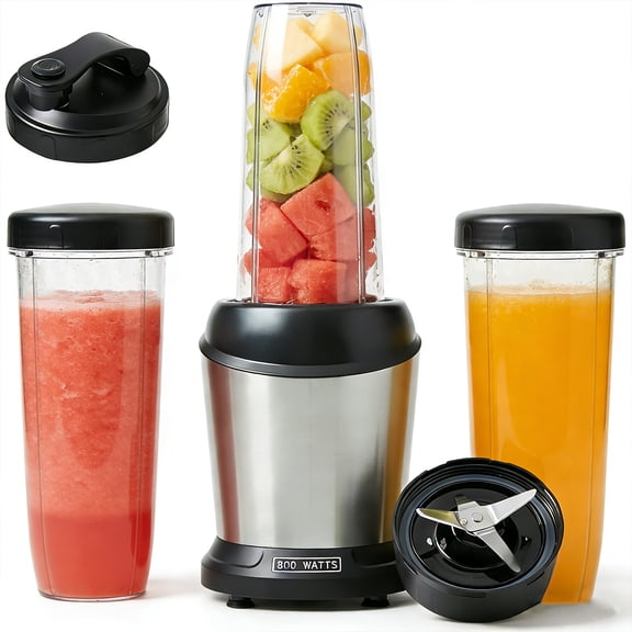 Casabay Countertop Blender Smoothie Blender with Portable Travel Cups, 800W Personal Blender with Removable Blade & BPA-Free for Juice, Smoothies, Mikeshakes, Ice Crushing, Silver
