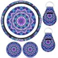 thumbnail image 1 of Boho Mandala Lotus Steering Wheel Cover Set for Women, Including 2 Pack Automotive Cup Holders Coasters,2 Pieces Keychains, Universal Auto Interior Accessories, 1 of 7