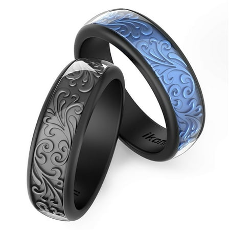 Silicone Wedding Ring Qalo Ikonfitness Silicone Wedding Ring, Two Piece Rubber Wedding Ring with Unique 3D Sculptured Flower Pattern, 6.5 mm Wide 2 Pack in Metal Box ()