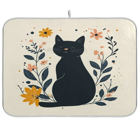

Kitchen Drying Mat 16x18In Drying Dish Mat Dish Drying Mats Kitchen Countertop Multi-Function Drain Drying Mat Kitchen Table Cute Black Cat