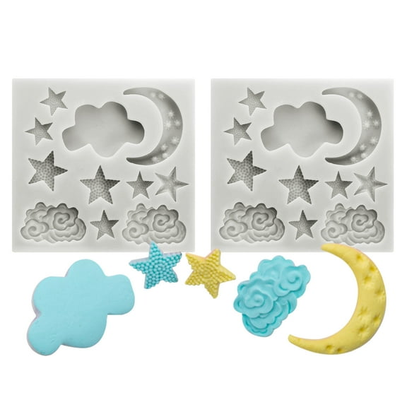 Uxcell Moon Star Cloud Clay Molds, 2 Pcs Silicone Miniature Clay Molds, Gray