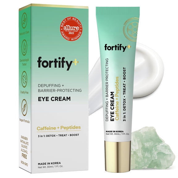 Fortify Skincare Under Eye Cream With Caffeine & Peptides – 3-In-1: Detox, Treat, Boost – Reduces Puffiness, Dark Circles & Wrinkles – Dermatologist Tested, Korean Skin Care – 95% Natural – 1 FL OZ