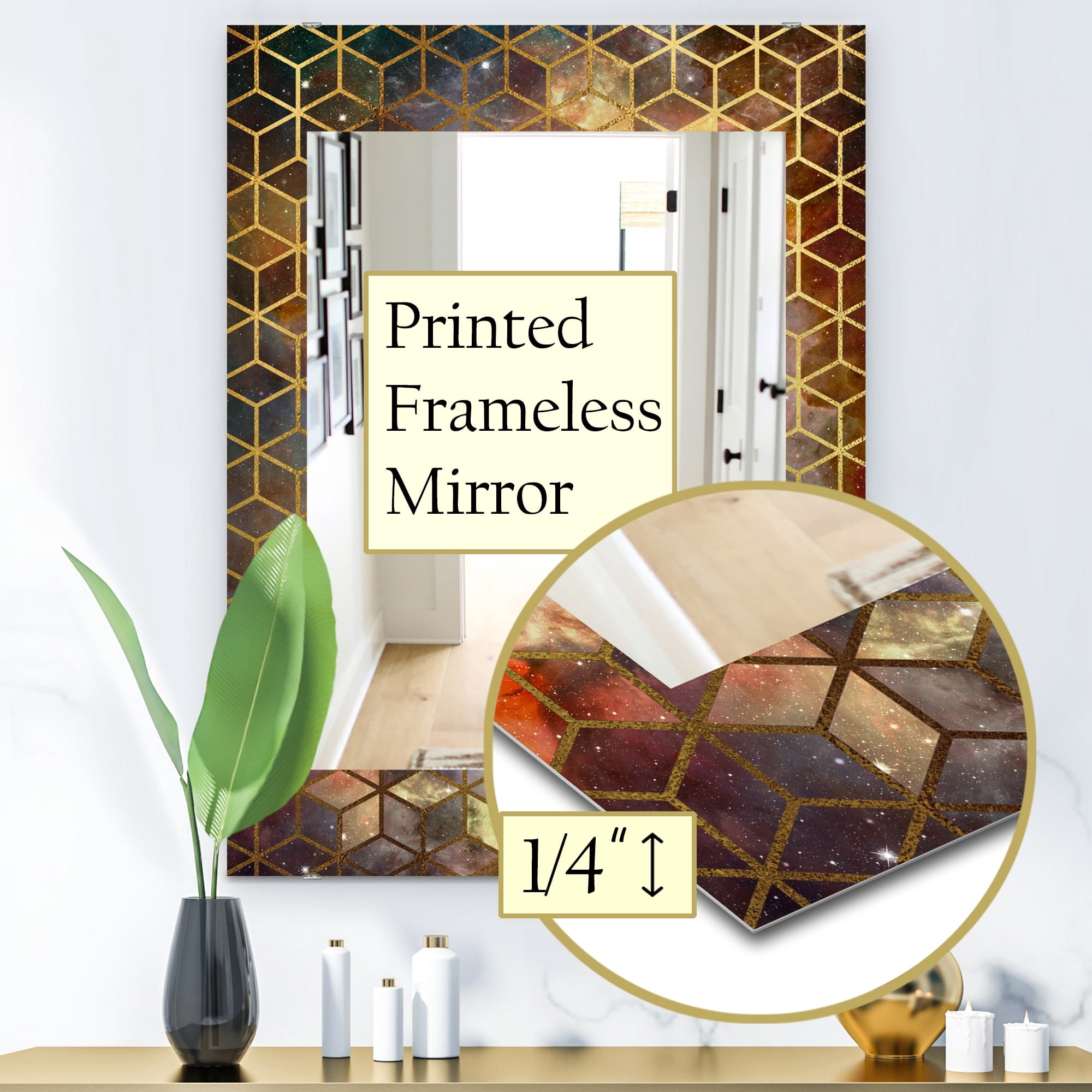 Designart 'Capital Gold Honeycomb 9' Modern Mirror - Wall Mirror