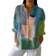 thumbnail image 2 of YLHFASHION Chemise à Imprimé Floral Rétro pour Femmes, Imprimé Artistique, Chemise Décontractée à Col en V, Rabais de 50 % Liquidation Chemises pour Femmes, 2 of 4