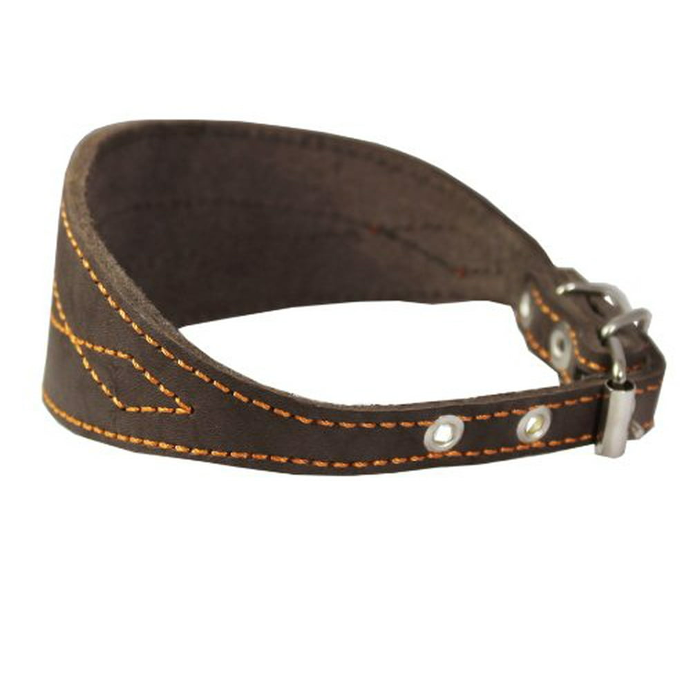 Brown Real Leather Tapered Extra Wide Greyhound Dog Collar 2.75" Wide, Fits 12"16" Neck, Medium