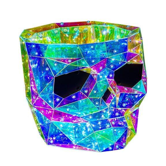 Halloween Candy Bucket, Prism Rainbow Colors Horror Skull, Prism Skull LED Lights, Fun Colored Glowing Lights Halloween Party Supplies