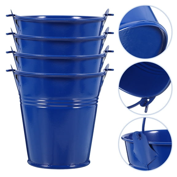 WEUVEB 4Pcs Metal Snack Buckets with Handles Blue Iron Buckets