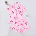 thumbnail image 1 of Censtreet Men's 2 Piece Pajama Set Bow Graphic Button Down Short Sleeve Lapel Shirt Pj Short Set, 1 of 8