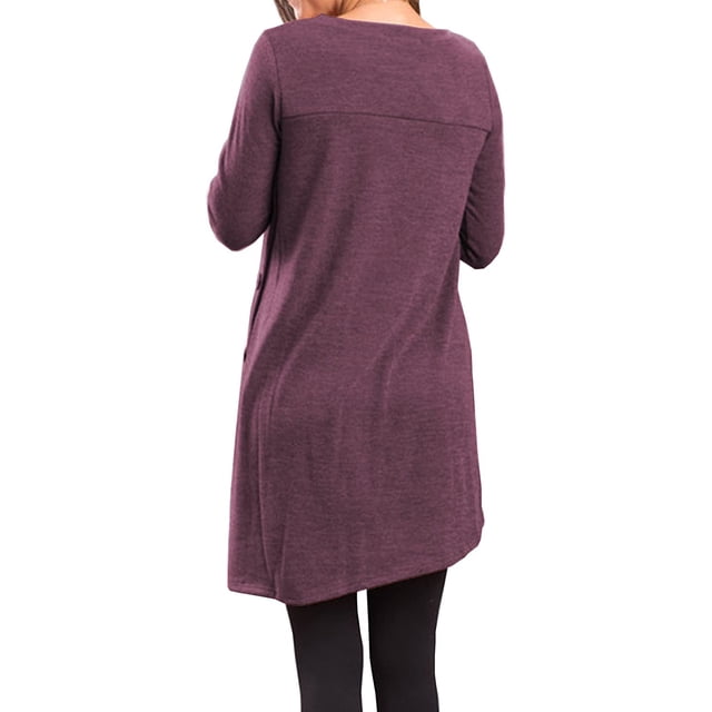 Sonducket Top de mujer de manga larga de color sólido vestido de otoño con botones laterales divididos suéter con dobladillo irregular Prendas para la parte del cuerpo Púrpura XXL