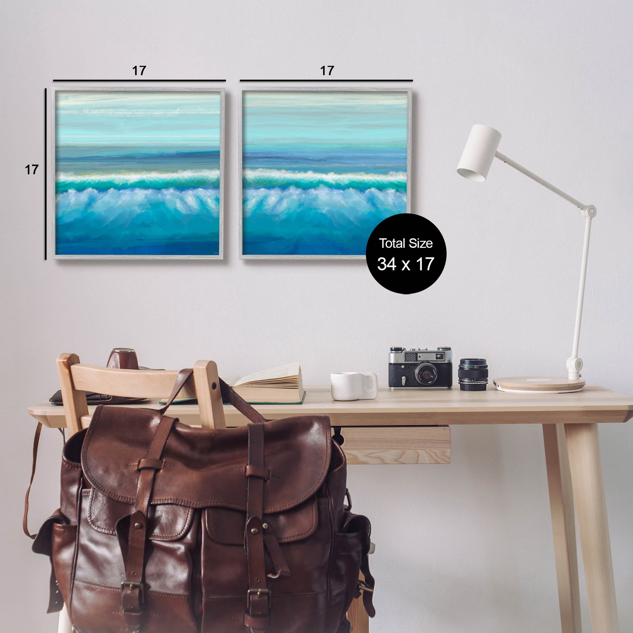 Calming Sea Waves Ocean Foam Coastal Painting Gray Framed Art Print Wall Art, Set of 2