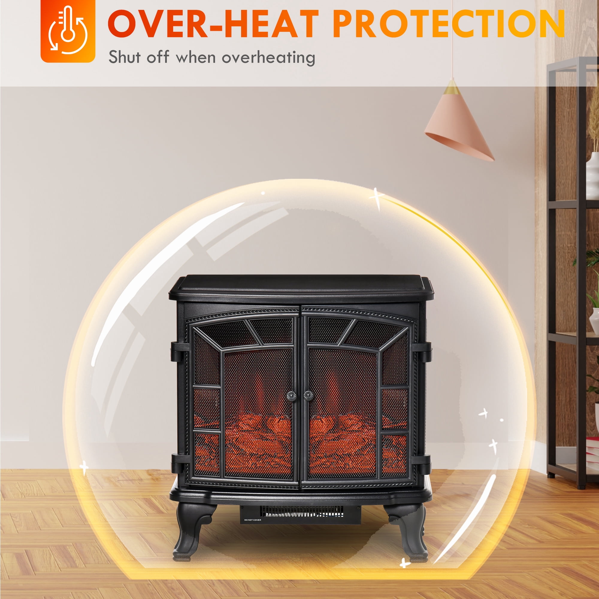25" Electric Fireplace, Black ABS 750W/1500W 161-215 sq.ft UL/CUL Certified, Tempered Glass Adjustable Brightness Remote Control 8H Timer Overheat Protection