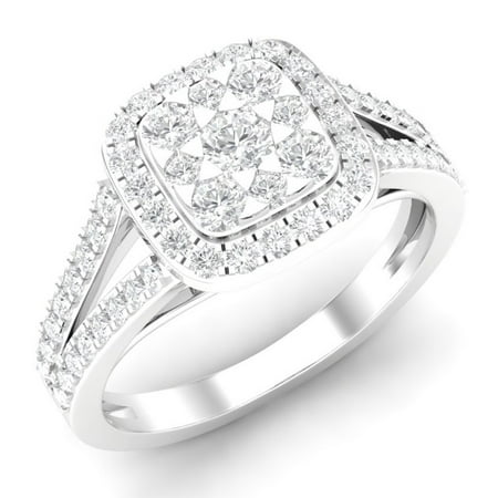 Dazzlingrock Collection 0.95 Carat (ctw) 10K Round White Diamond Ladies Split Shank Engagement Ring 1 CT, White Gold, Size 7.5