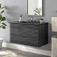 thumbnail image 2 of Wall Mount Sink Vanity Cabinet, Dark Grey Gray, Wood, Mid Century Hotel Bedroom Bathroom, Modern Contemporary HB33672, 2 of 9