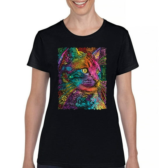Tee Hunt Lovable Cat T-Shirt Dean Russo Colorful Felis Catus Women's T-Shirt Tee