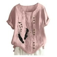 thumbnail image 3 of WILLBEST T-Shirt pour Femmes Col Roulé Rétro et en Lin Imprimé Ample à Manches Courtes Chemise Haut pour Dames, 3 of 3