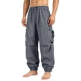 thumbnail image 4 of Baggy Parachute Pants for Men Y2K Cargo Trousers with Zipper Pockets Harajuku Jogger Pants Streetwear Dark Gray, 4 of 6