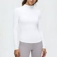 thumbnail image 4 of Posijego Mock Neck Long Sleeve Shirts for Women Plain Basic T-Shirts Slim Spring Trendy Going out Crop Tops Solid Color, 4 of 9