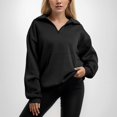 thumbnail image 2 of Fiaer,Women's Quarter Zip Oversized Sweatshirts,Loose Fit Casual Trendy Long Sleeve V Neck Solid Lapel Collared Warm Pullover for Women,Women Tops with Pocket Black1 XXXL, 2 of 6