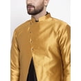 thumbnail image 2 of eloria Men's Indian Traditional Black & Gold Silk Blend Kurta with Churidar Pyjama and jacket Set, 2 of 7