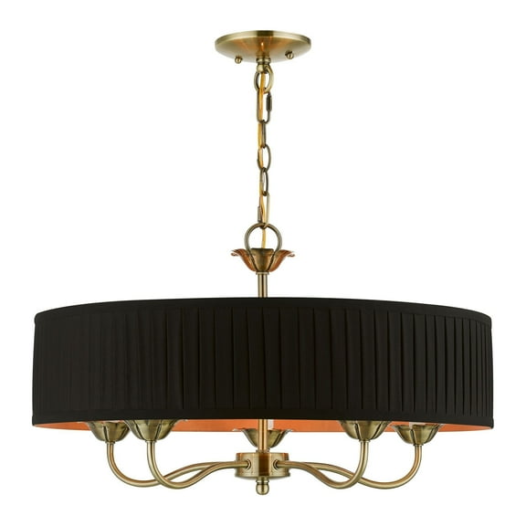41865-01 Livex Lighting Harrington - 5 Light Pendant In Transitional Style-14 Inches Tall and 23 Inches Wide-Antique Brass Finish    -Traditional