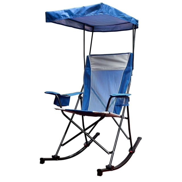 Ozark Trail Rocking Camping Chair, Colour Blue, with Canopy, Cup Holder and Sturdy Steel Frame