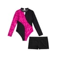 thumbnail image 5 of Yeahdor Kids Girls Long Sleeves Gymnastics Skating Leotard Unitard with Shorts Bottom Set Performance Dancewear Hot Pink&Black 10, 5 of 6