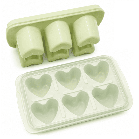 6-Cavity Heart Ice Cube Tray with 3 Popsicle Mold Set, Food Grade Portable Plastic Ice Tray [1 PCS]