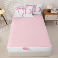 thumbnail image 4 of Homewish Girls Pink Bow Zipper Full Size Comforter Sets with Fitted Sheet and 2 Pillowcases, D Letter Zipper Bedding Set, Princess Style Bedroom Decor,4pcs, Pink Reversible, 4 of 6