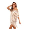thumbnail image 1 of Tignapoo 2024 Summer Openwork Knit Beach Cover-Up Dress with Color Block Design, Loose Fit Bikini Sheer Tunic for Women, White, 1 of 6