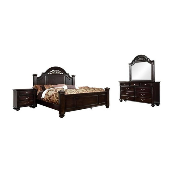 Bowery Hill 4pc Wood Bedroom Set - King Nightstand Dresser Mirror in Walnut