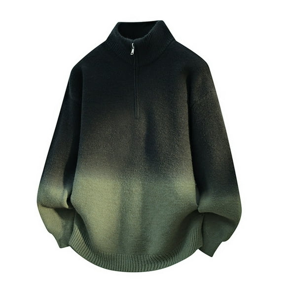 Iugvhana Mens Quarter Zip Pullover Sweater Trendy Gradient Turtleneck Long Sleeve Loose Knitted Sweaters Tops Dark Gray XXL