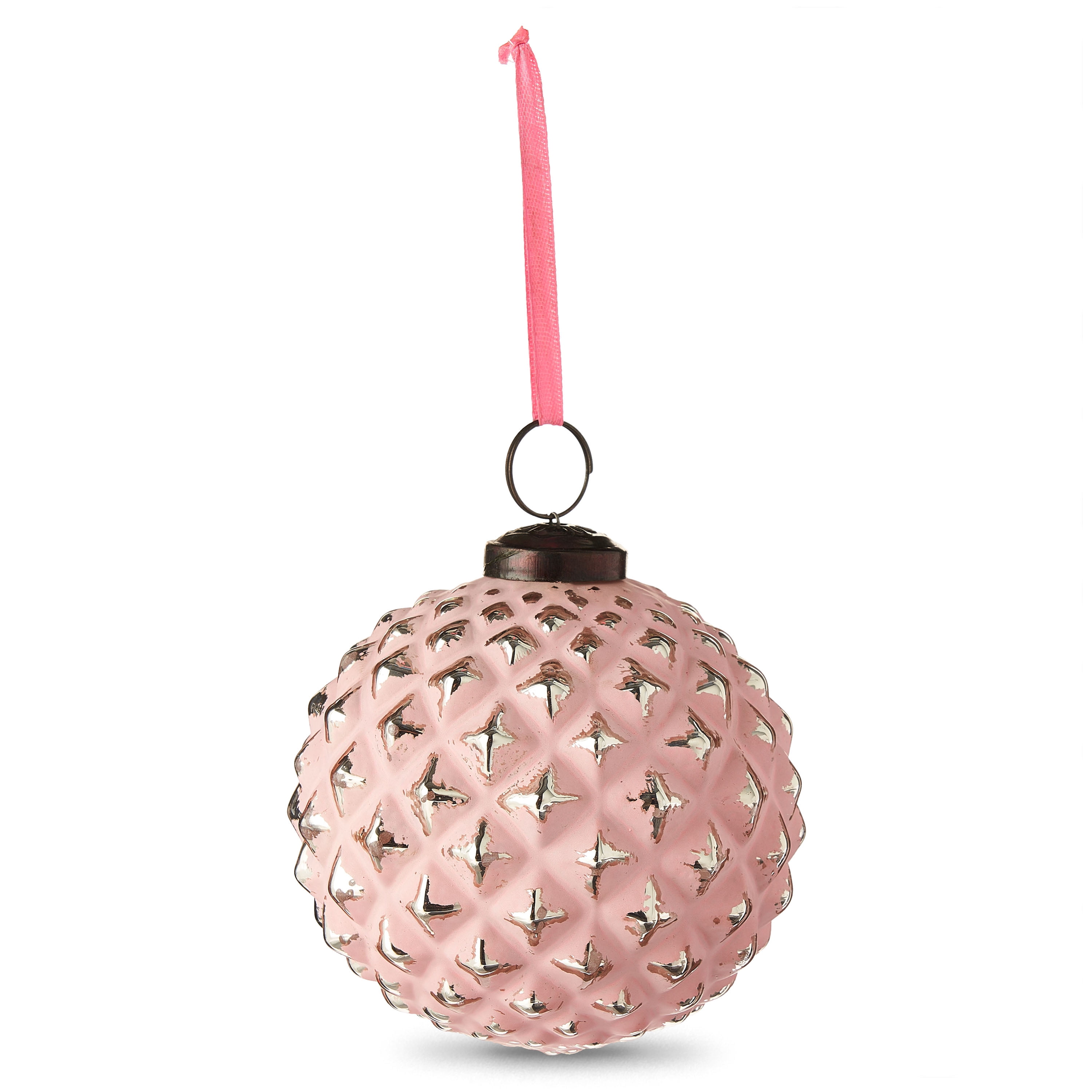 Holiday Time Pink Pattern Glass Ball Ornament, 4", 6 Pack