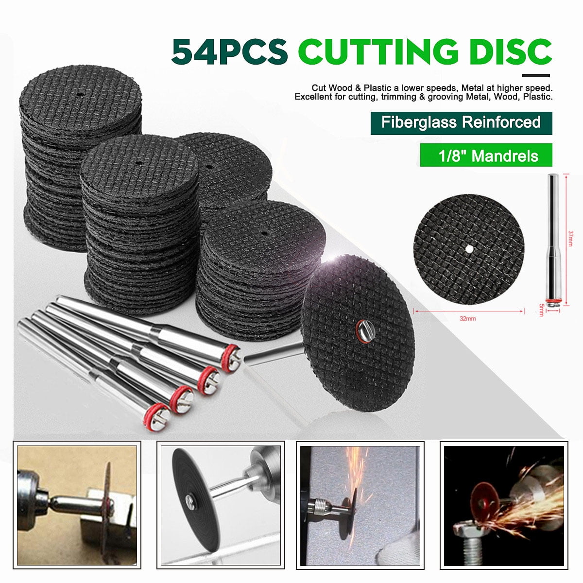 50pcs Cut Off Wheel Disc Fiberglass Reinforced W/ 2 Mandrel Tool For