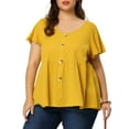 thumbnail image 5 of Unique Bargains Women's Plus Tops Button Front Shirts Peplum Blouse 1X Yellow, 5 of 7