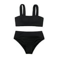 thumbnail image 3 of Mercatoo Girls 2Pcs Swimsuit High Waist Bikini Set Solid Holiday Outdoor Swimwear Toddler Girls Summer Beach Bathing Suit, 3 of 3