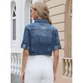 thumbnail image 3 of DARING DIVA Women's Rolled Sleeve Button Down Crop Jean Jacket XS Blue, 3 of 6