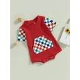 thumbnail image 5 of Aojekbee Independence Day Baby Summer Jumpsuit Casual Checkerboard/ Geometric Print Short Sleeve Romper for Toddler Boy Girls, 5 of 10