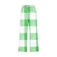 thumbnail image 4 of VERUGU Capri Pants for Women Fashion Plaid Print Pants Elastic Waist Drawstring Loose Casual Straight Leg Capris with Pockets Green L, 4 of 5