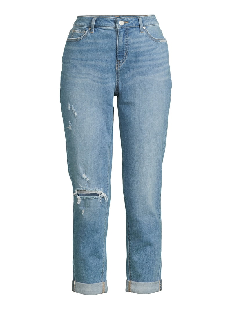 Time and Tru Women's Mid Rise Cropped Boyfriend Jeans with