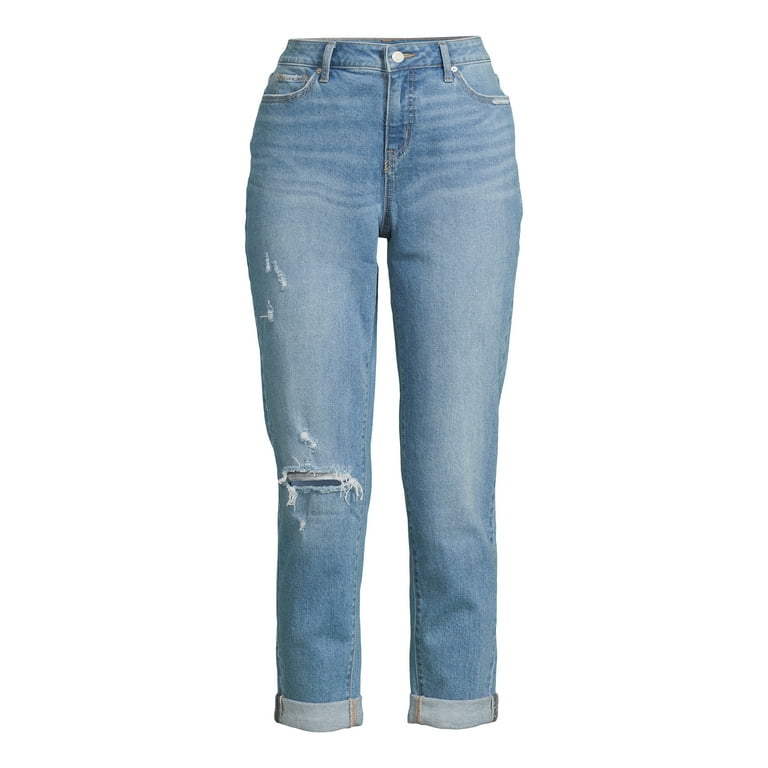 Time and Tru Women's Mid Rise Cropped Boyfriend Jeans with Time and Tru Women's Mid Rise Cropped Boyfriend Jeans with